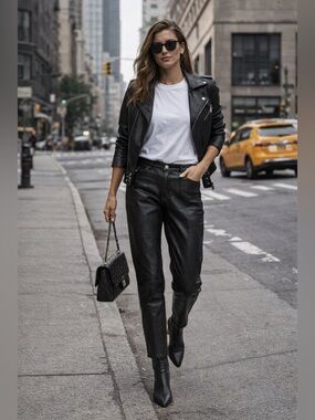 F.A.I. VINTAGE Woman’s Black High Waist Rise Leather Pants 12